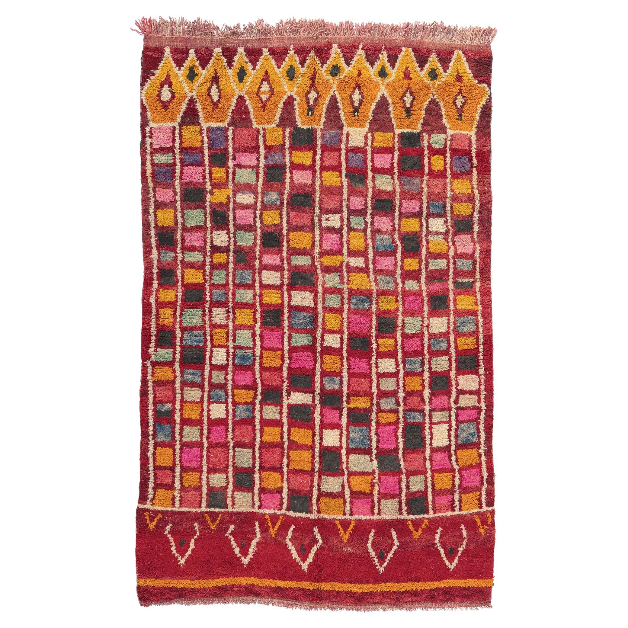 Marokkanischer Rehamna-Teppich im Vintage-Stil, abstrakter Kubismus trifft auf Stammeskunst-Enchantment