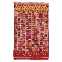 Tapis marocain vintage Rehamna, cubisme abstrait rencontre l'enchantement tribal