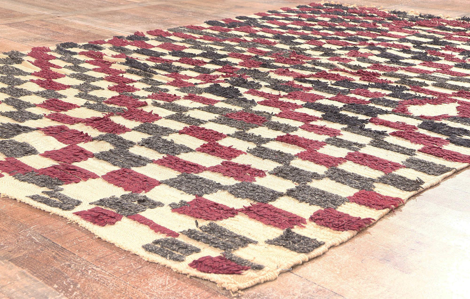 Wool Vintage Rehamna Moroccan Rug, Tribal Enchantment Meets Midcentury Modern For Sale