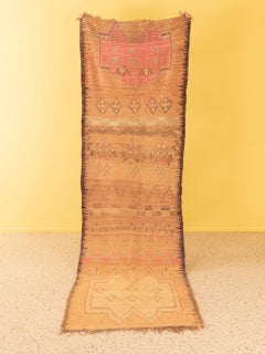 Vintage Rehamna Berber Rug golden beige pink Runner traditional pattern
