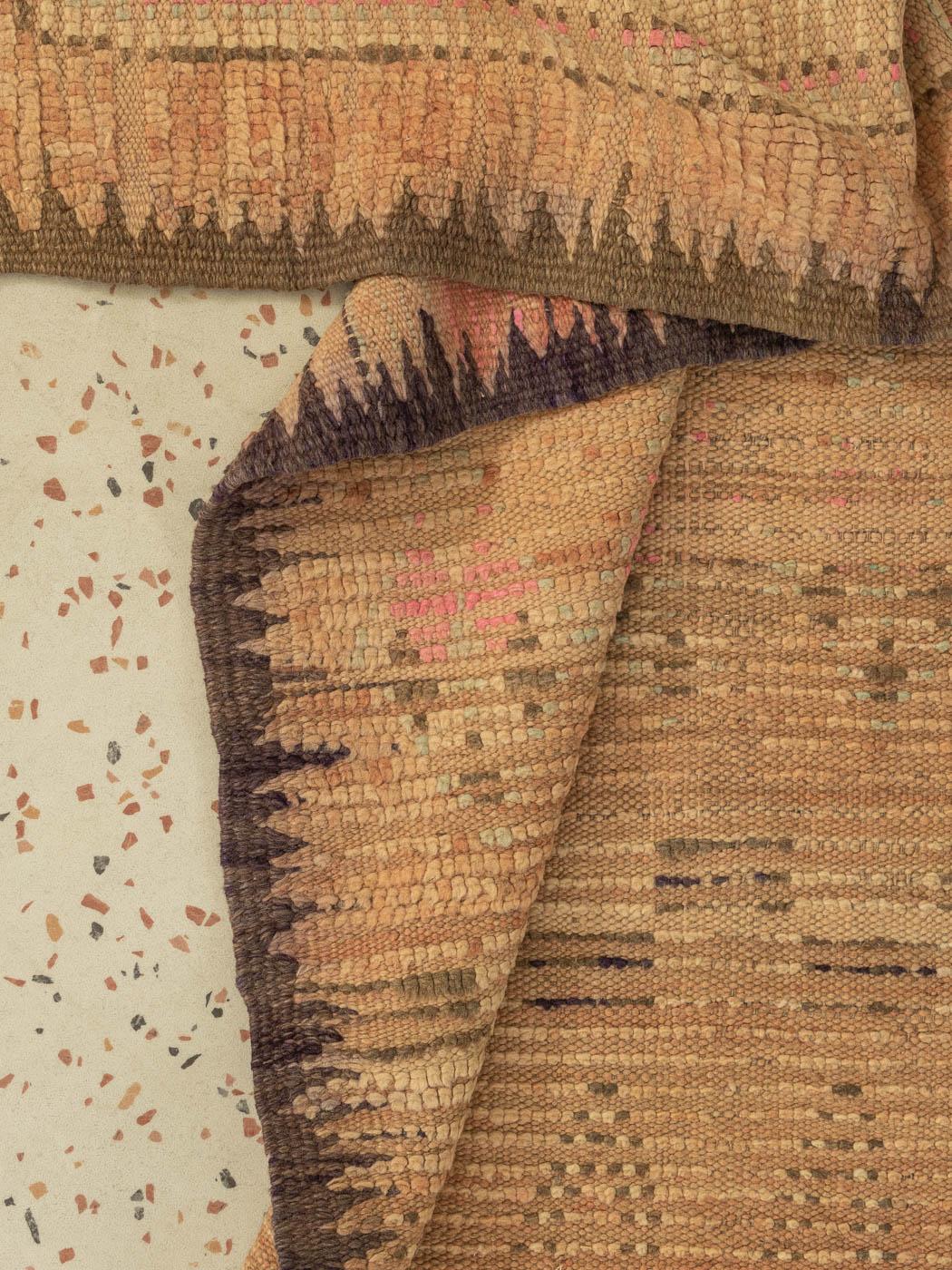 Late 20th Century Vintage Rehamna Berber Rug golden beige pink Runner traditional pattern For Sale