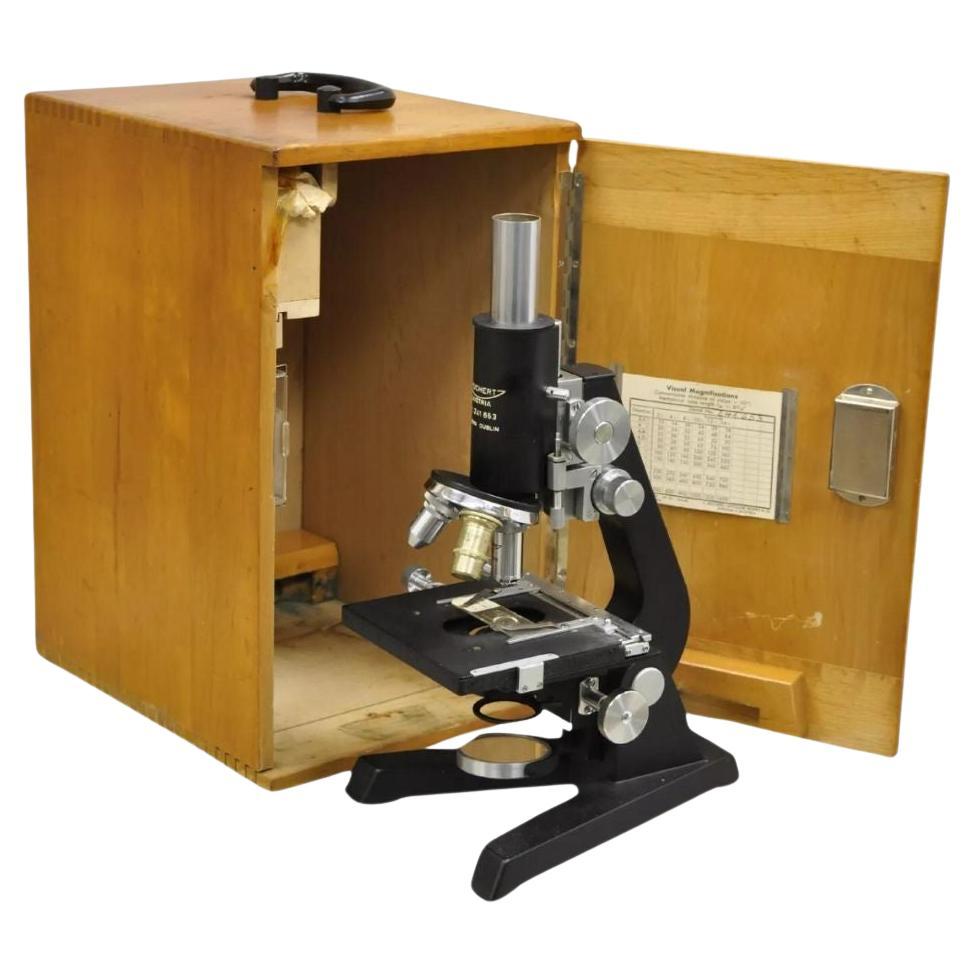 Vintage Reichert Austria Microscope 241 653 in Wooden Box with Accessories
