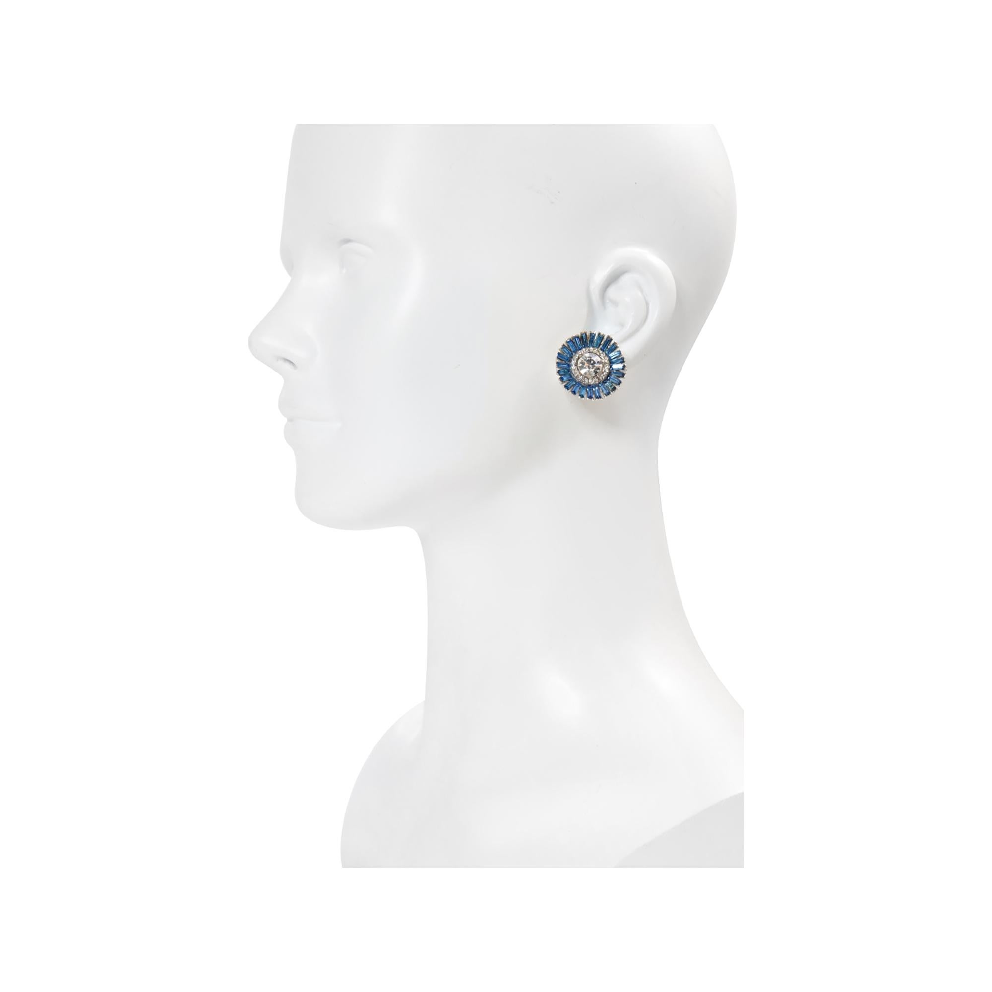 Pendientes vintage Reinad de diamantes y zafiros en tono plateado Circa años 60 Moderno en venta