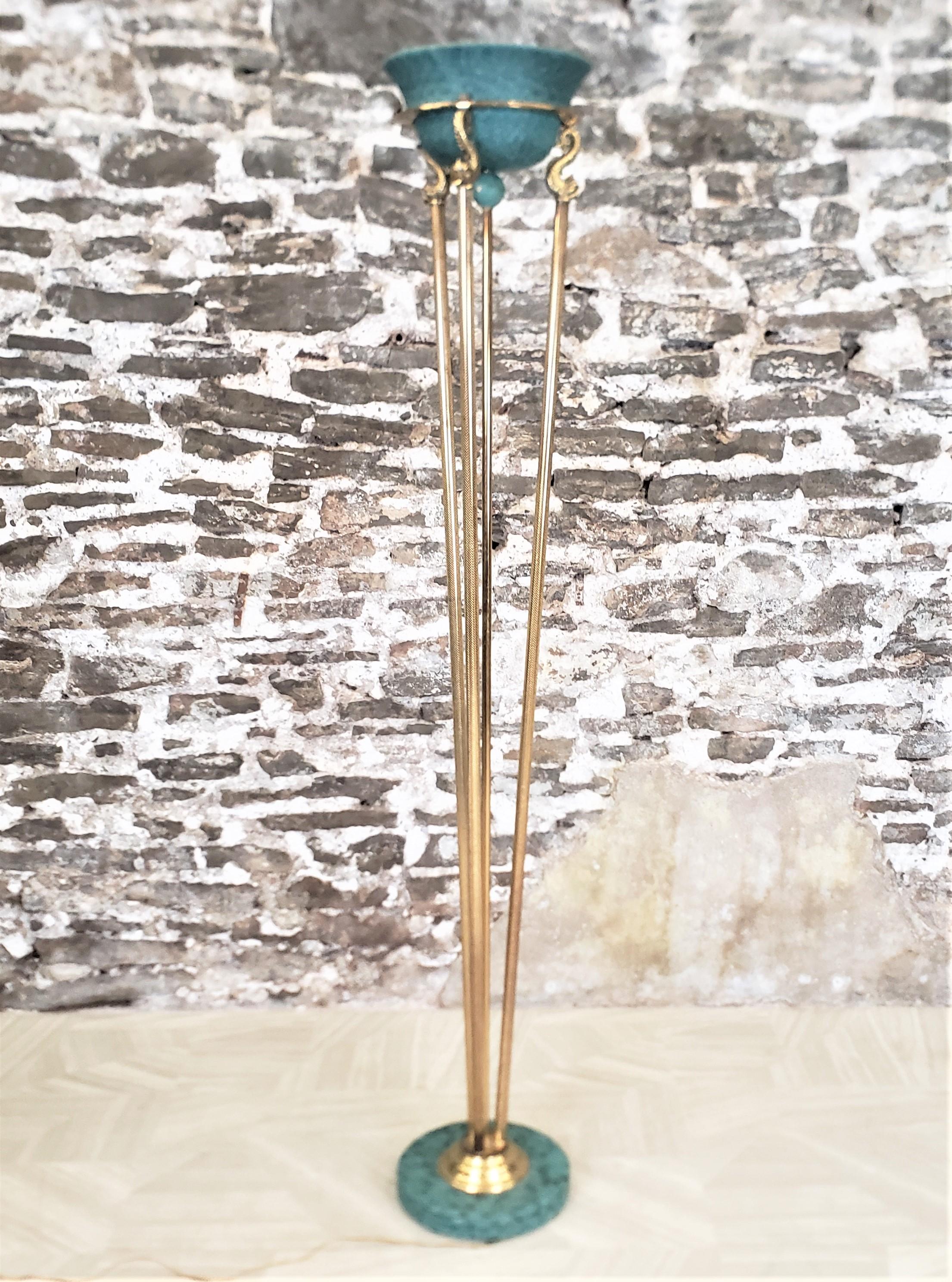 Metal Vintage Relco Italian Halogen Tortiere Floor Lamp with Figural Brass Serpants For Sale