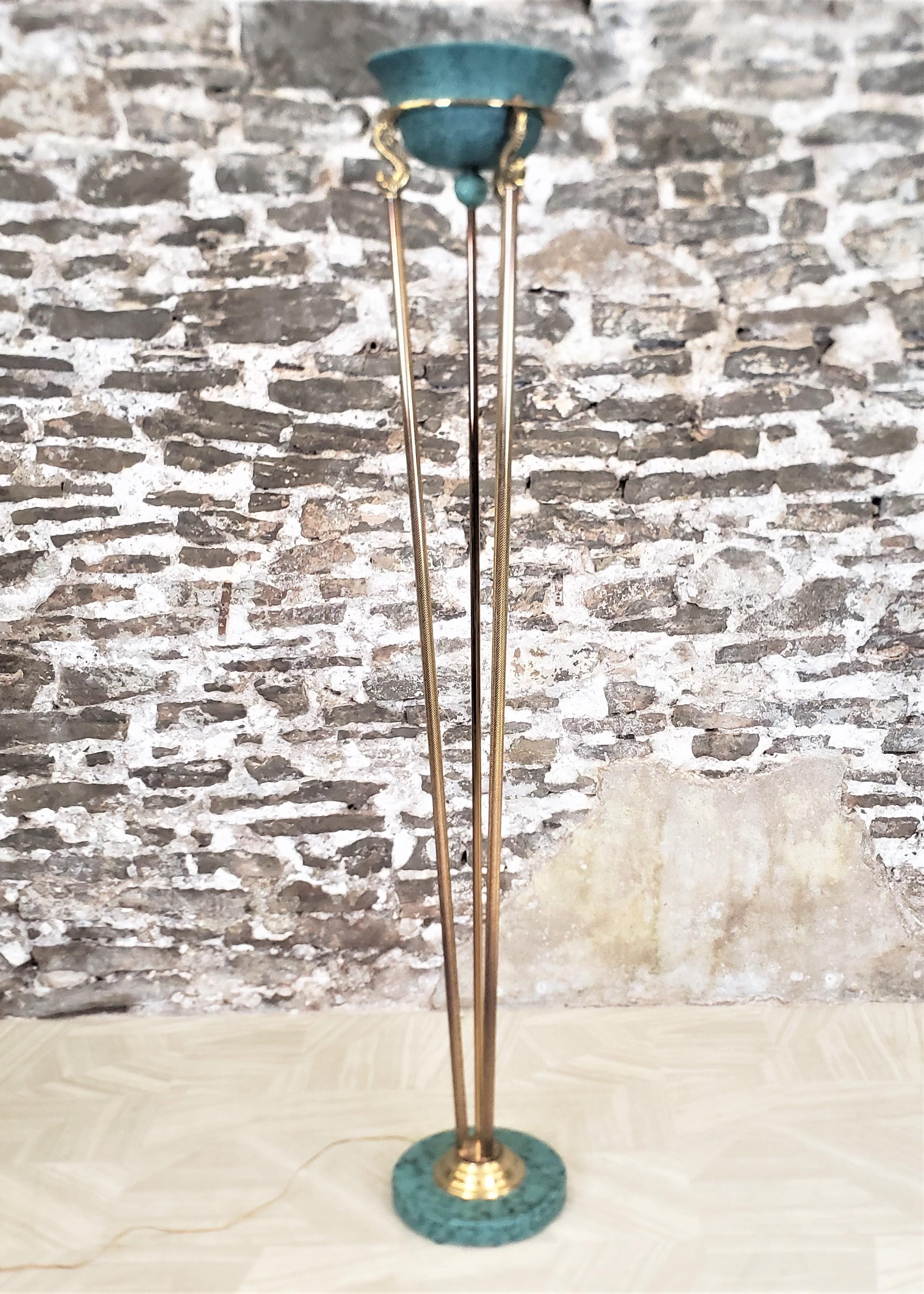 Vintage Relco Italian Halogen Tortiere Floor Lamp with Figural Brass Serpants For Sale 1