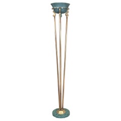 Lampada da terra alogena Tortiere Relco Italian Lamp con serpenti in ottone figurato