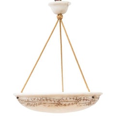 Vintage Relief and Painted Leaves Marble Dish Form Pendant