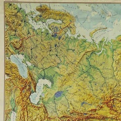 Vintage Relief Map Pull-Down Wall Chart North Asia Russia China Poster Print