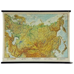 Vintage Relief Map Pull-Down Wall Chart North Asia Russia China Poster Print