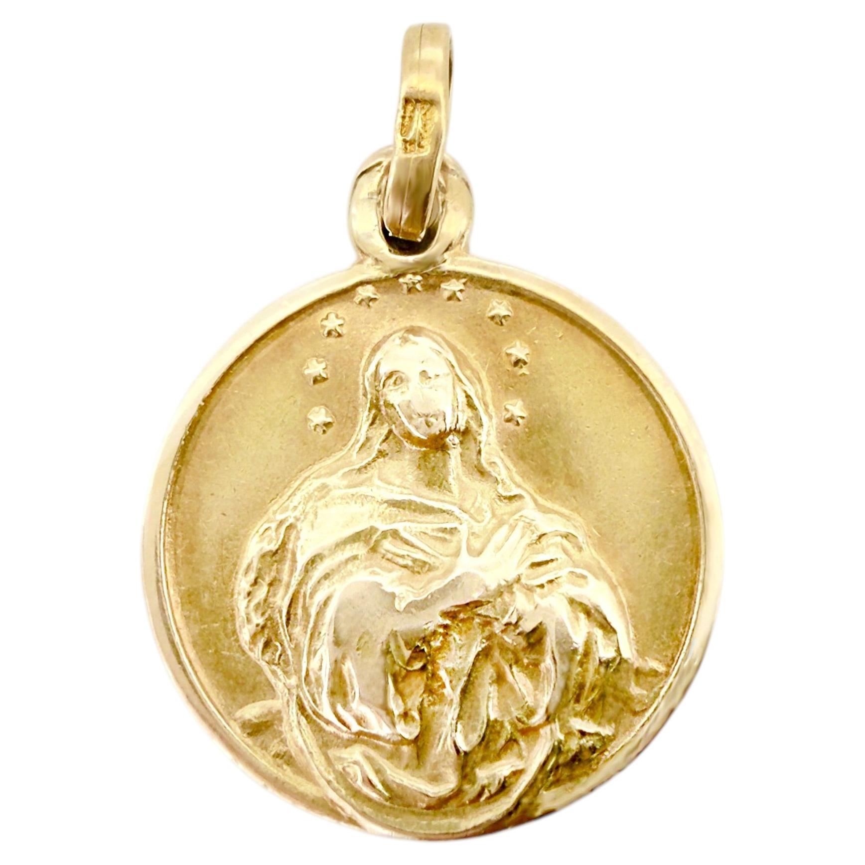 Vintage Religious 18K Gold Virgin Mary Pendant, Bitty