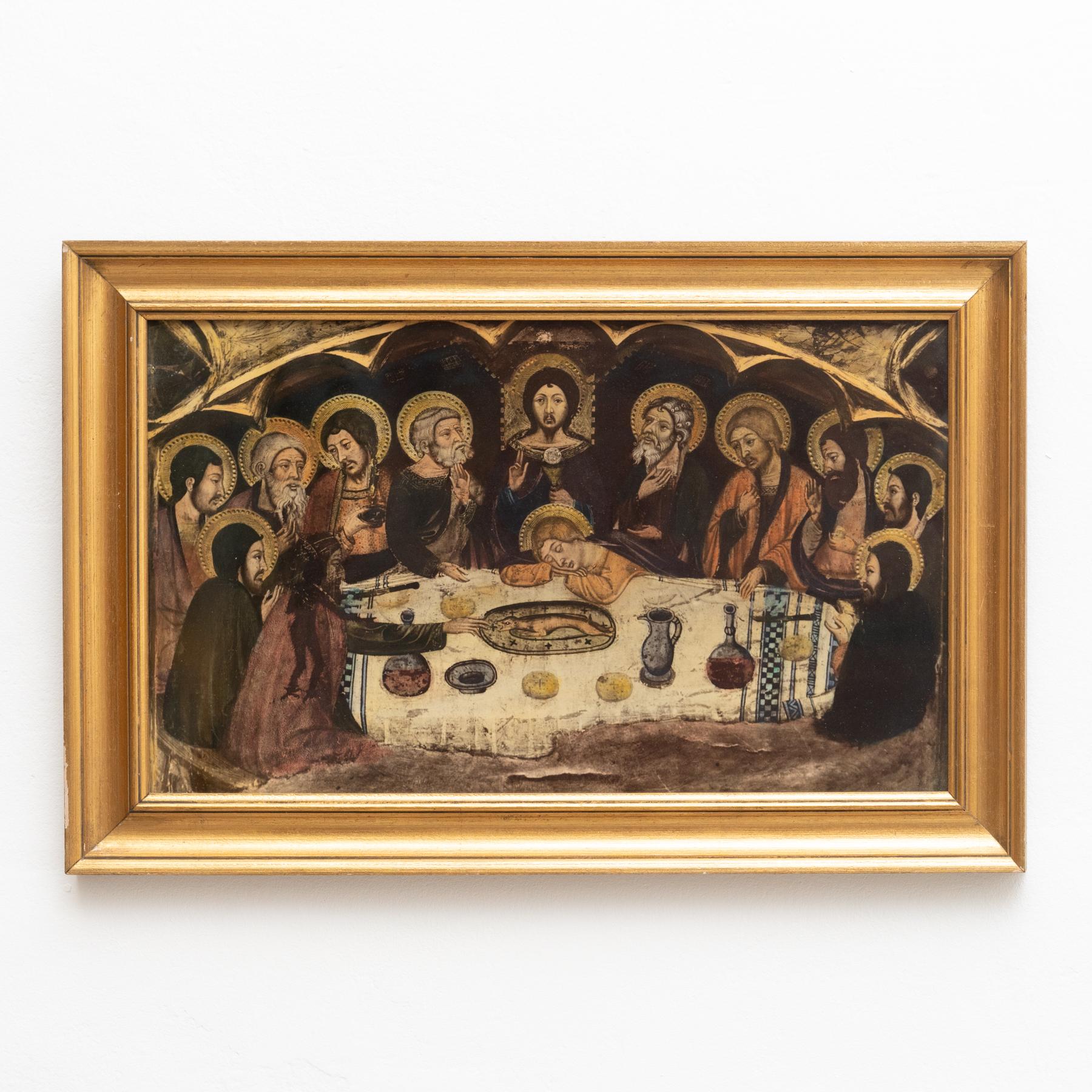 Vintage religious framed artwork, made by unknown artist.

Made in Spain, circa 1950.

In original condition, with minor wear consistent with age and use, preserving a beautiful patina. 

Materials:
Paper
Wood.

