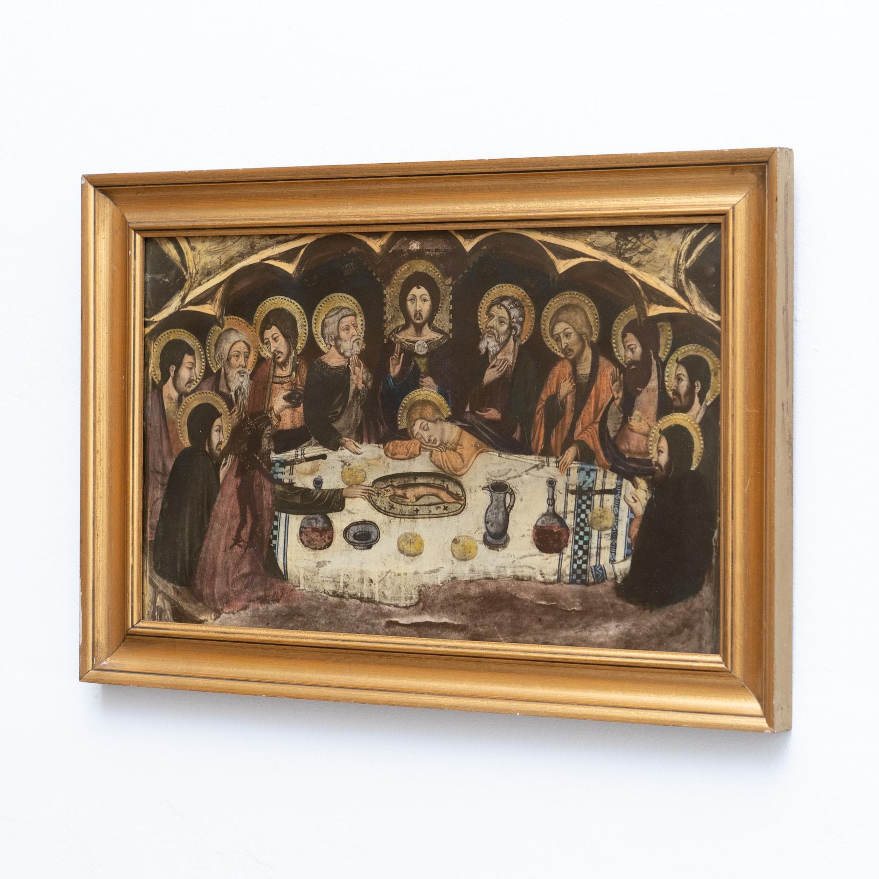 Spanish Vintage Religious Framed Artwork, circa 1950