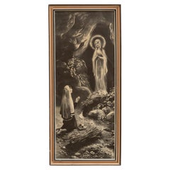 Opera d'arte religiosa vintage con cornice, 1950 circa