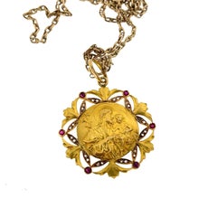 Vintage Religious Pendant in 14kt Gold with Rose Cut Diamonds & Rubies