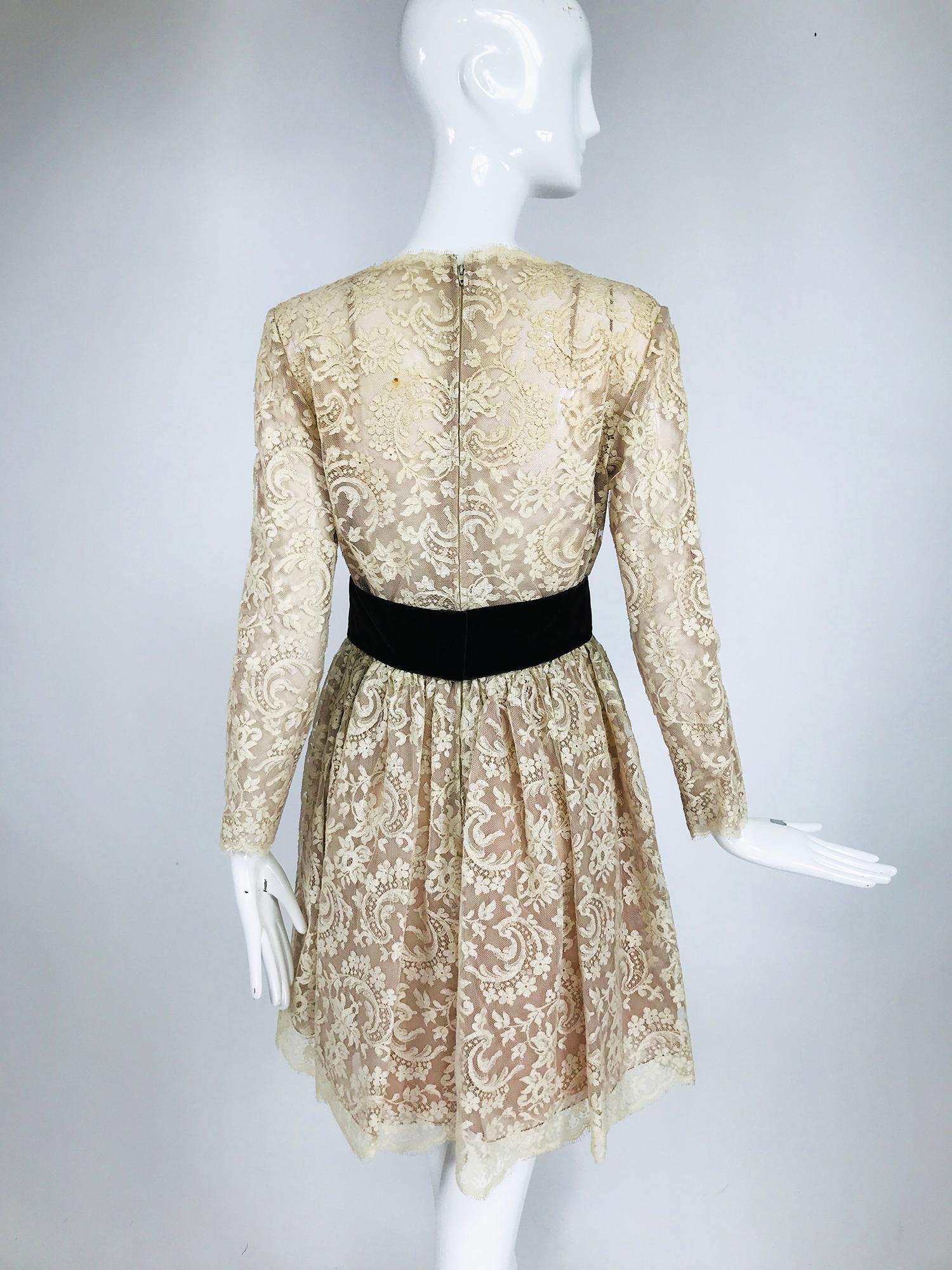 Vintage Rembrandt 1960s Cream Lace Baby Doll Dress For Sale 1