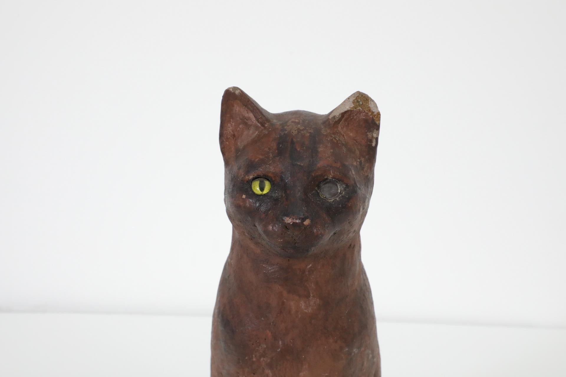 Vintage Rembrandt Bugatti Style Cat With Pale Yellow Glass Eye For Sale 13