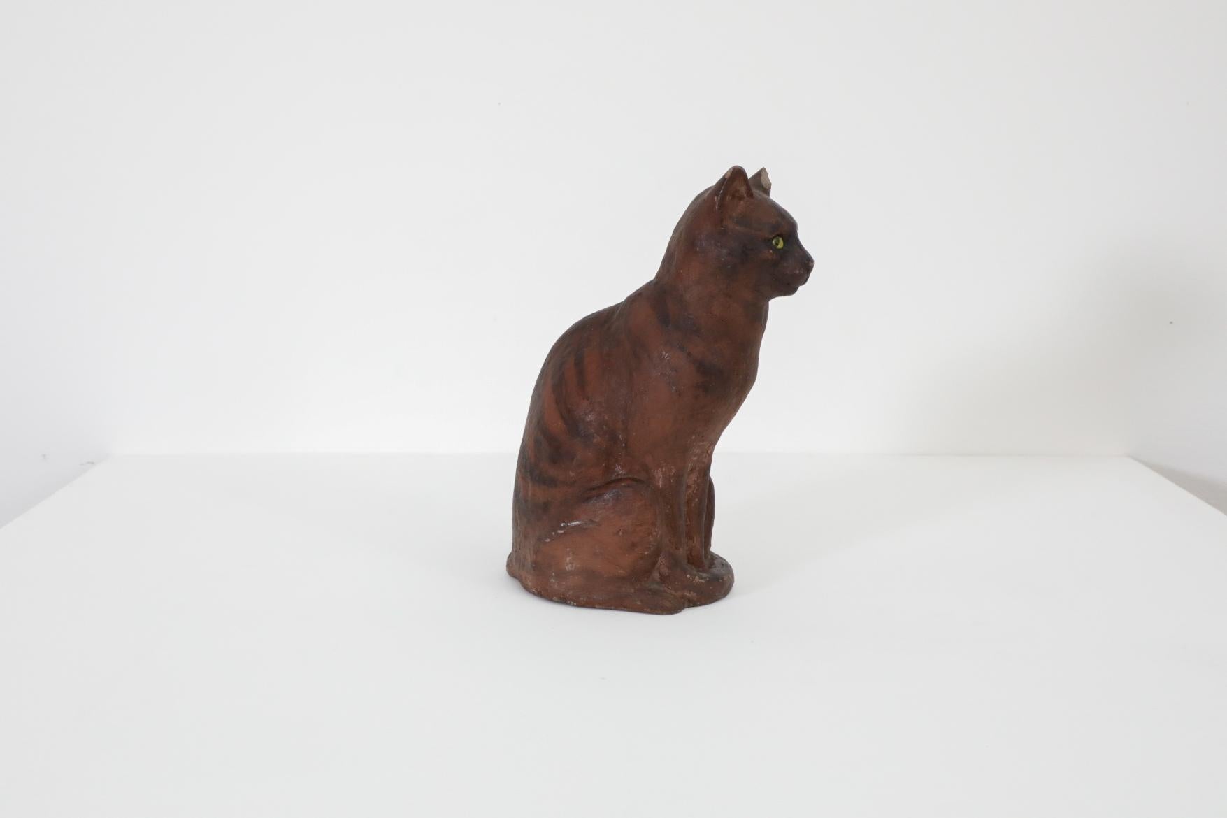 Painted Vintage Rembrandt Bugatti Style Cat With Pale Yellow Glass Eye For Sale