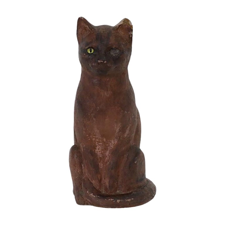 Vintage Rembrandt Bugatti Style Cat With Pale Yellow Glass Eye