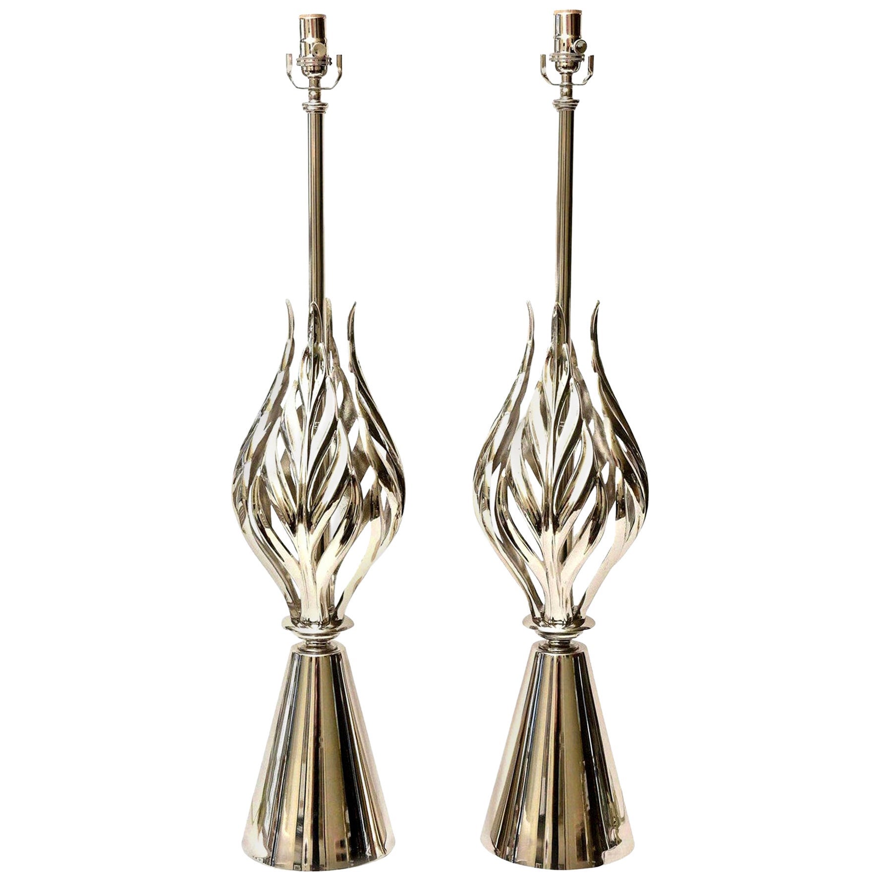Paire de lampes Abacus vintage Rembrandt restaurées en nickel et argent, mi-siècle moderne