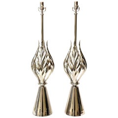 Vintage Rembrandt Restored Nickel Silver Abacus Lamps Mid-Century Modern Pair of