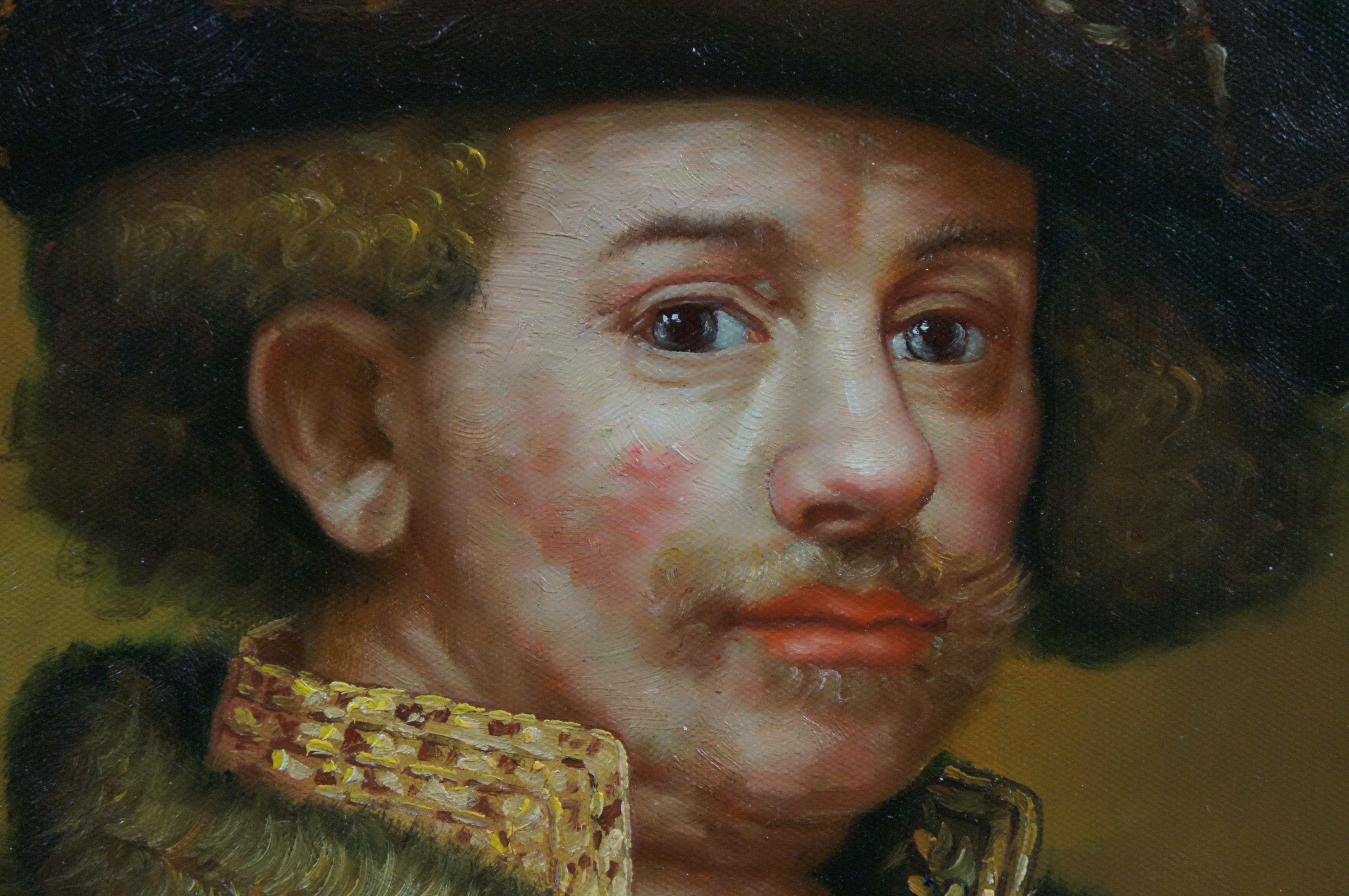 Vintage Rembrandt Self Portrait Age 34 Cavalier Oil Painting on Canvas 34