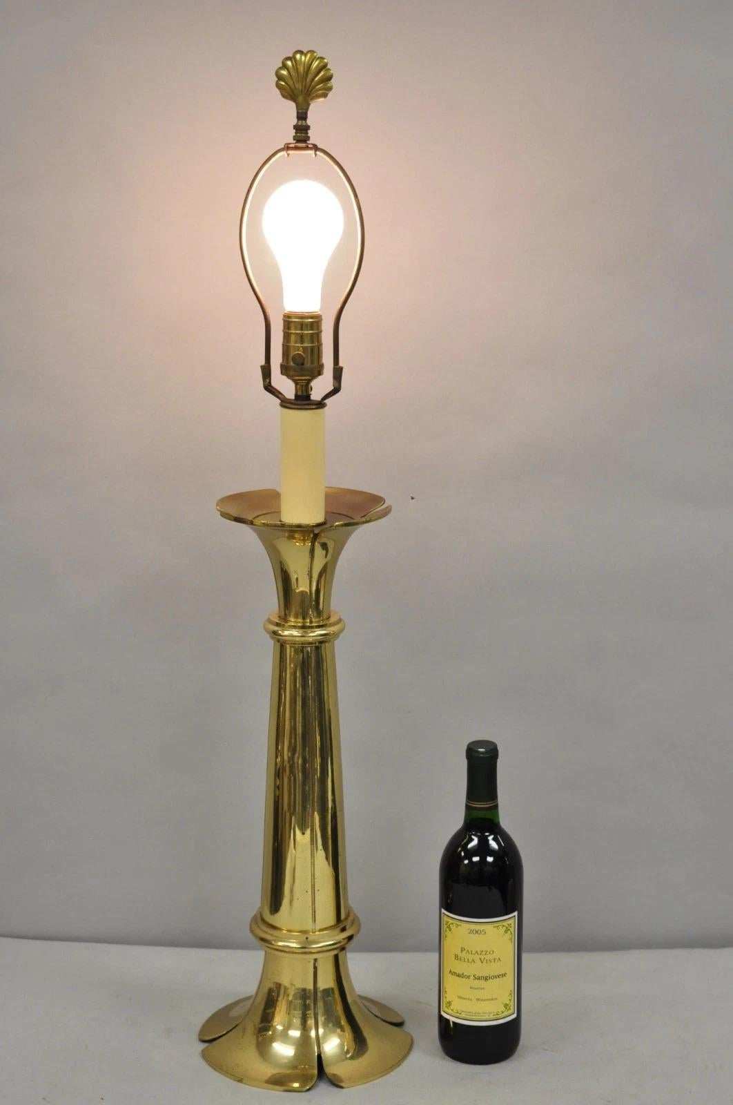 Vintage Remington Hollywood Regency Brass Lotus Flower Candlestick Table Lamp. Circa Late 20th Century. Measurements: 35