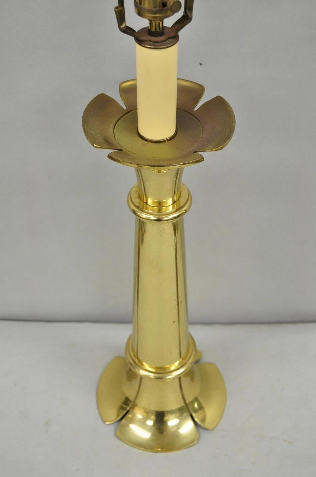 Unknown Vintage Remington Hollywood Regency Brass Lotus Flower Candlestick Table Lamp For Sale