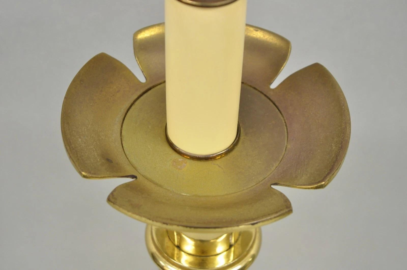 Vintage Remington Hollywood Regency Brass Lotus Flower Candlestick Table Lamp For Sale 1