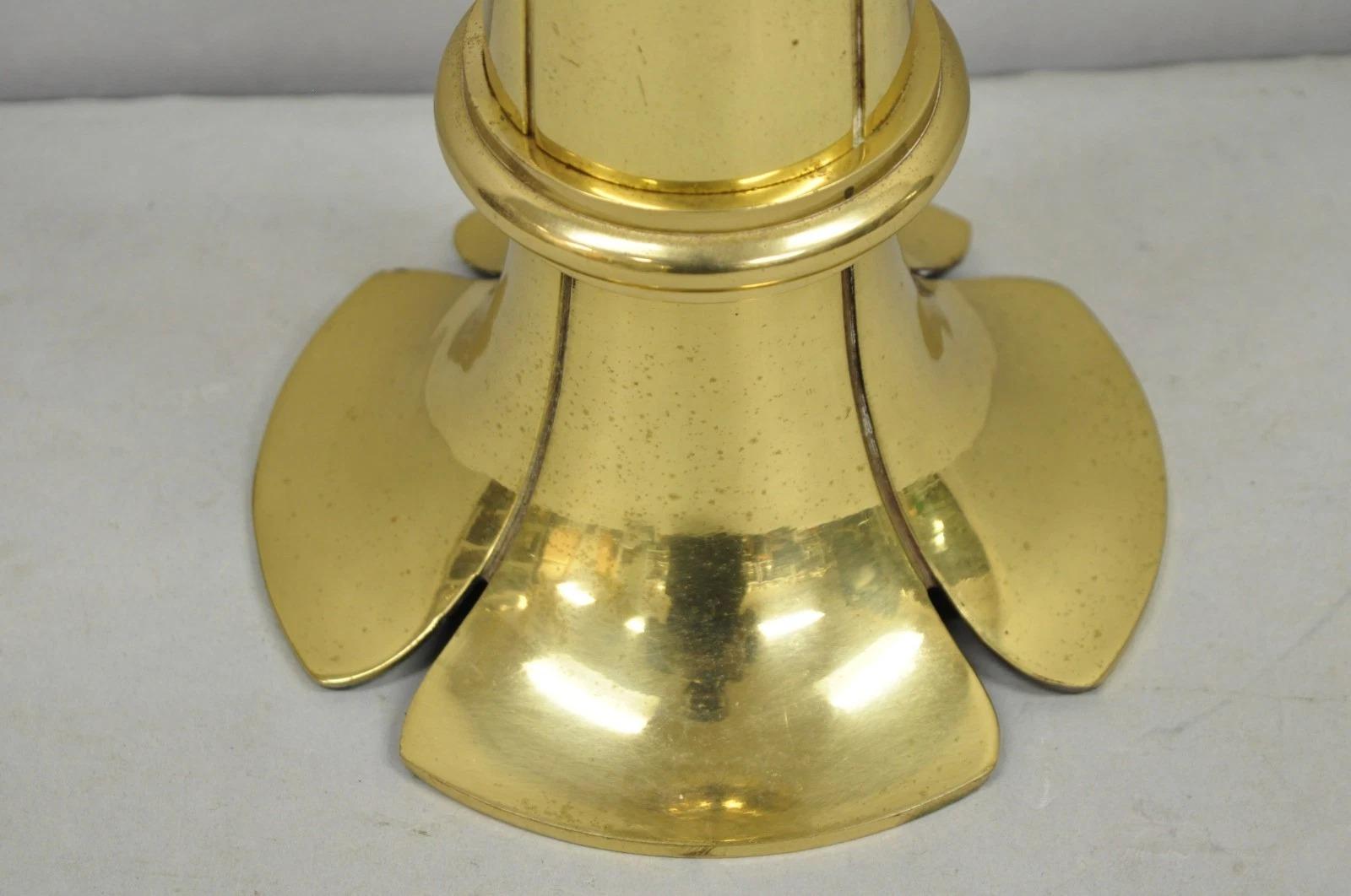 Vintage Remington Hollywood Regency Brass Lotus Flower Candlestick Table Lamp For Sale 4