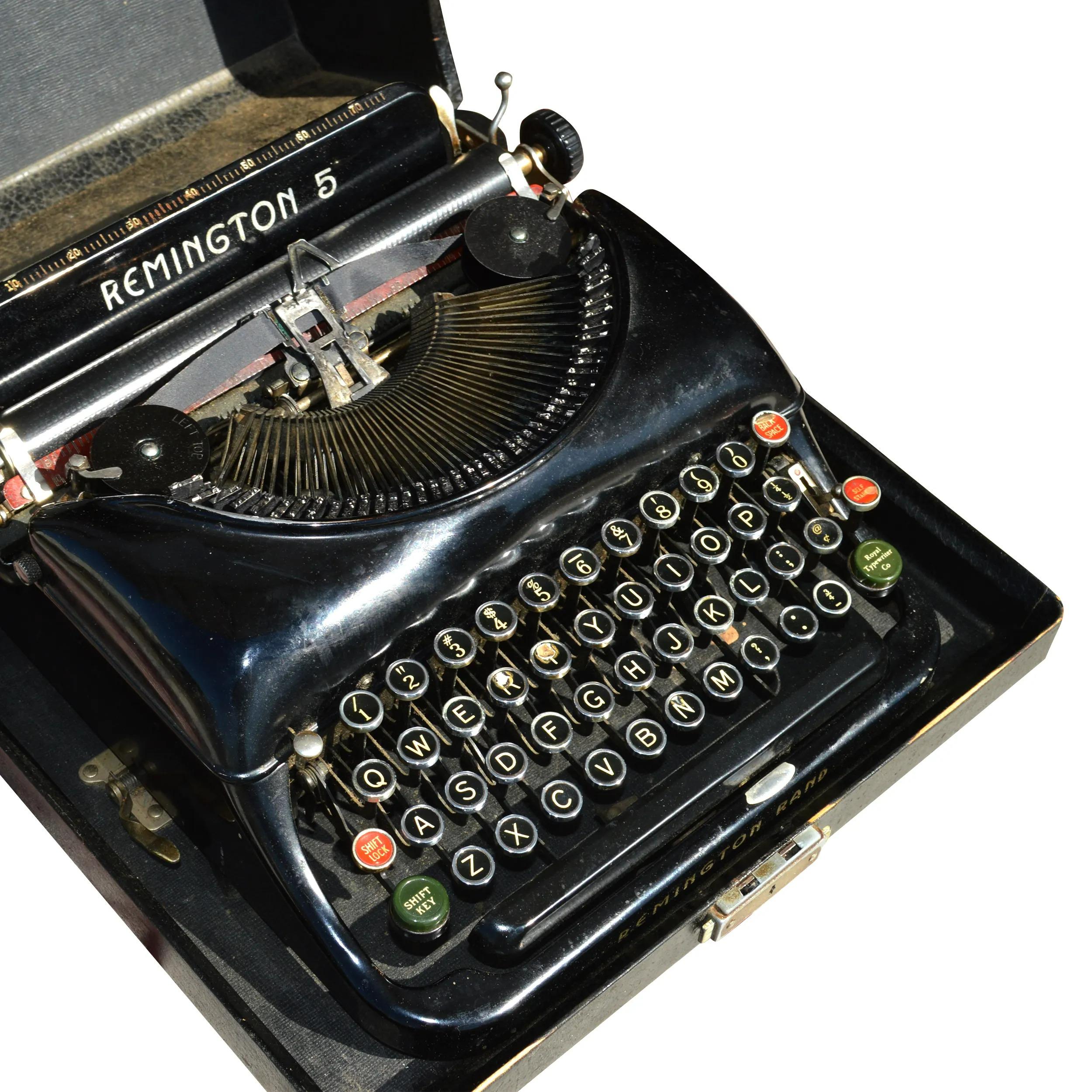 Industrial Vintage Remington Rand Model 5 Typewriter with Portable Carrying Case For Sale