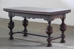 Vintage Renaissance Revival Dark Oak Coffee Table, 1900s.