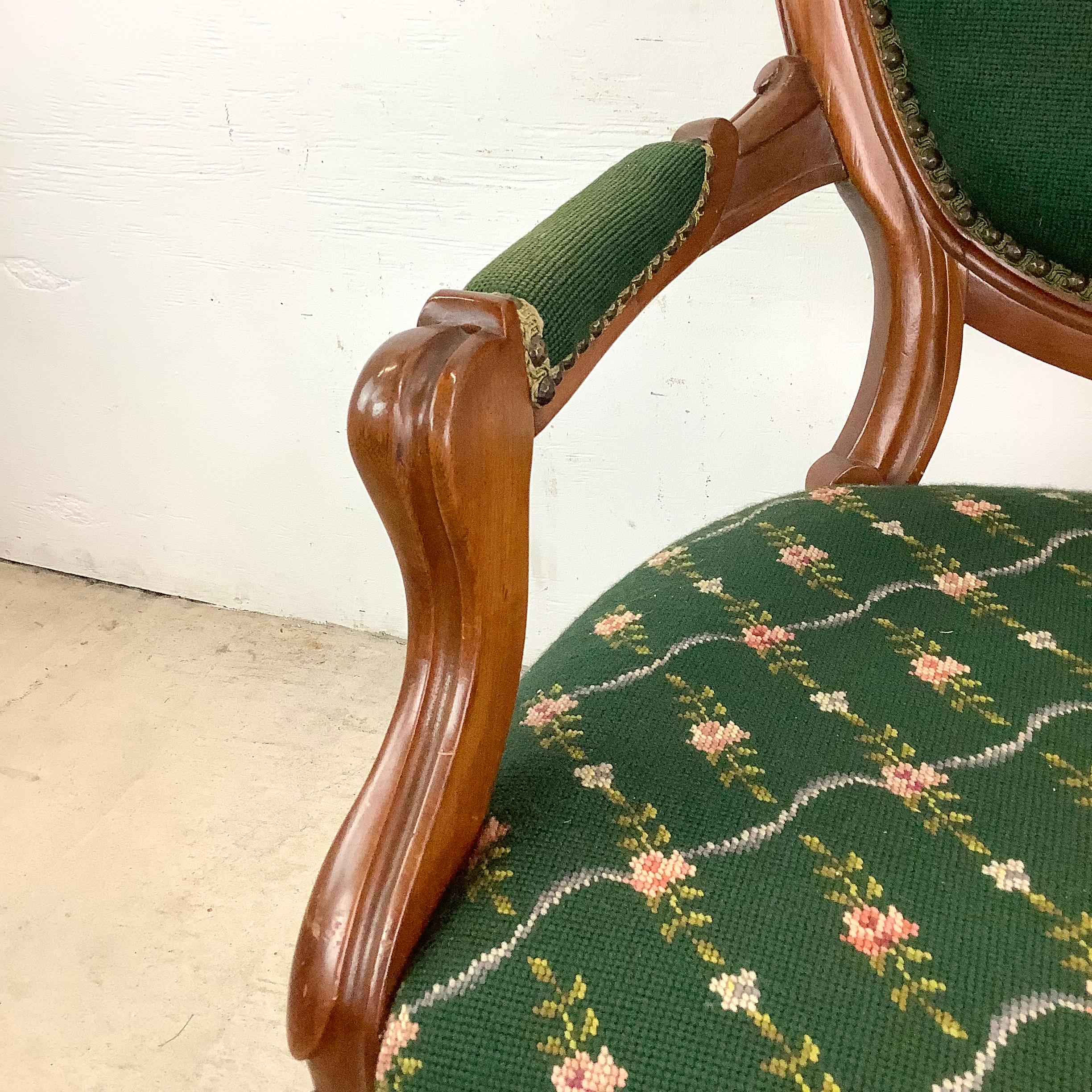 Vintage Renaissance Revival Needlepoint Armchair With Footstool For Sale 4