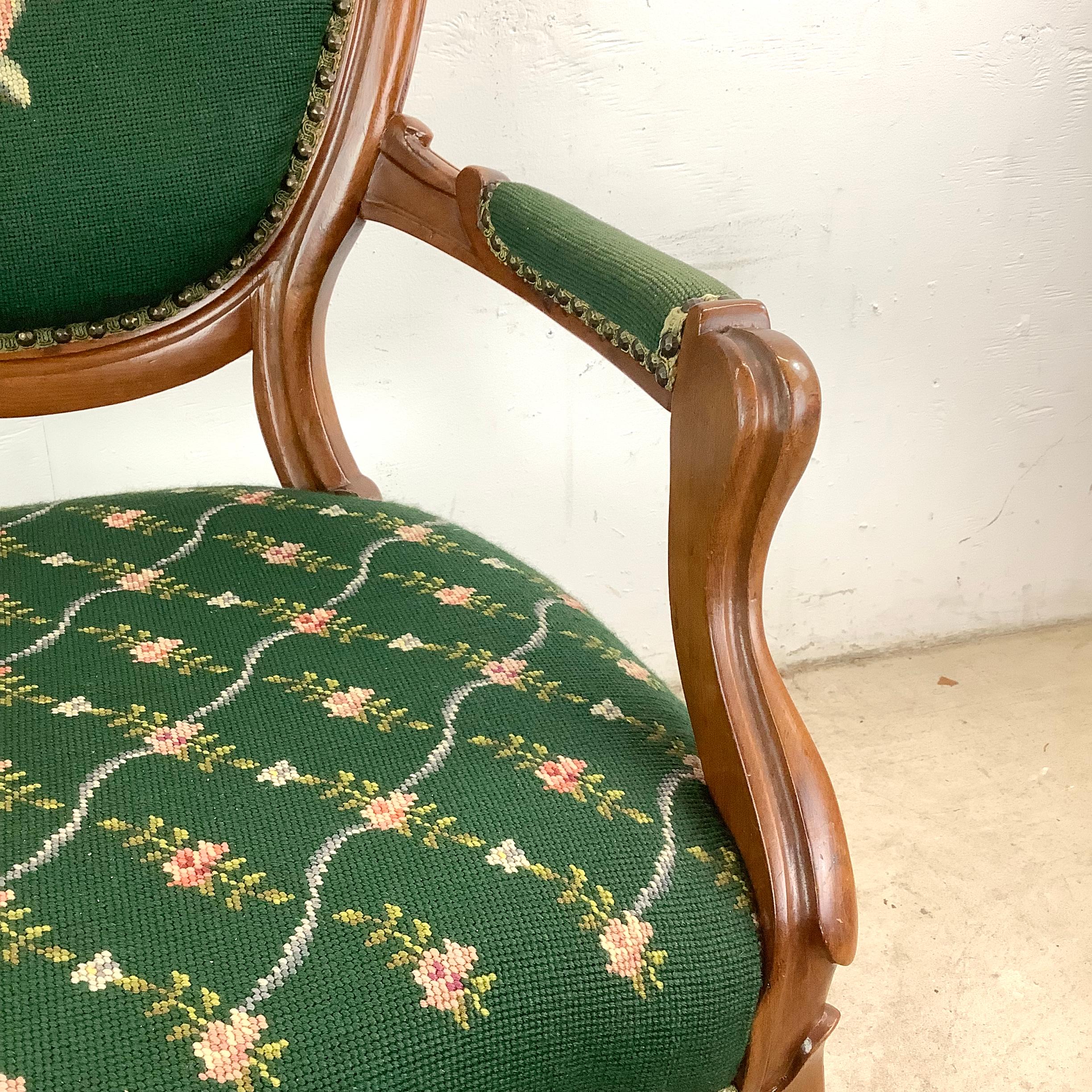Vintage Renaissance Revival Needlepoint Armchair With Footstool For Sale 5