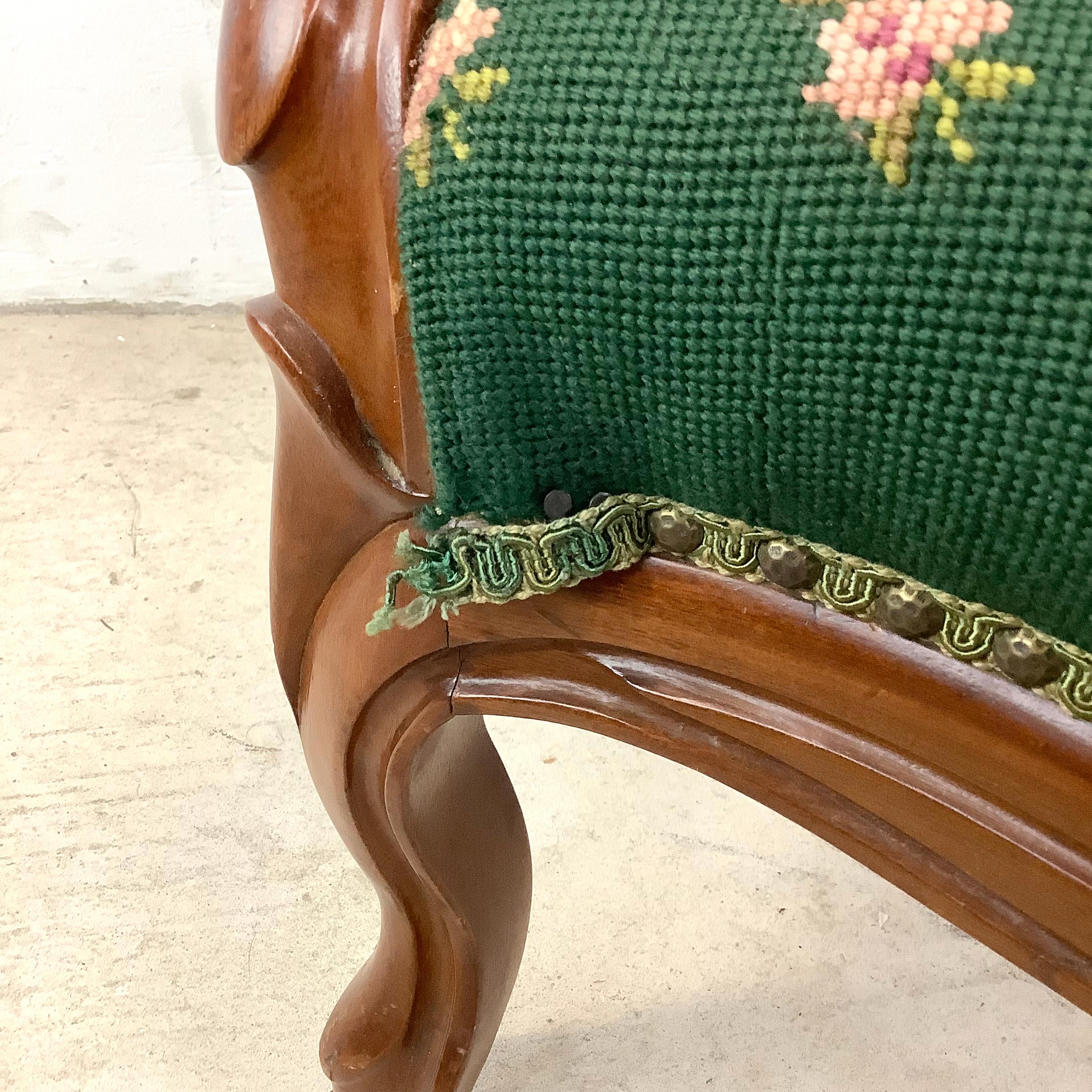 Vintage Renaissance Revival Needlepoint Armchair With Footstool For Sale 7