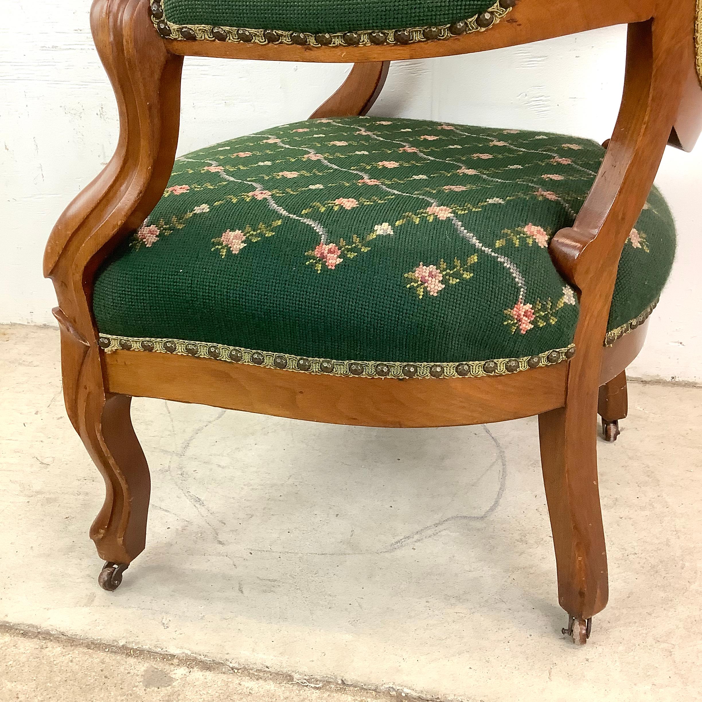 Vintage Renaissance Revival Needlepoint Armchair With Footstool For Sale 8