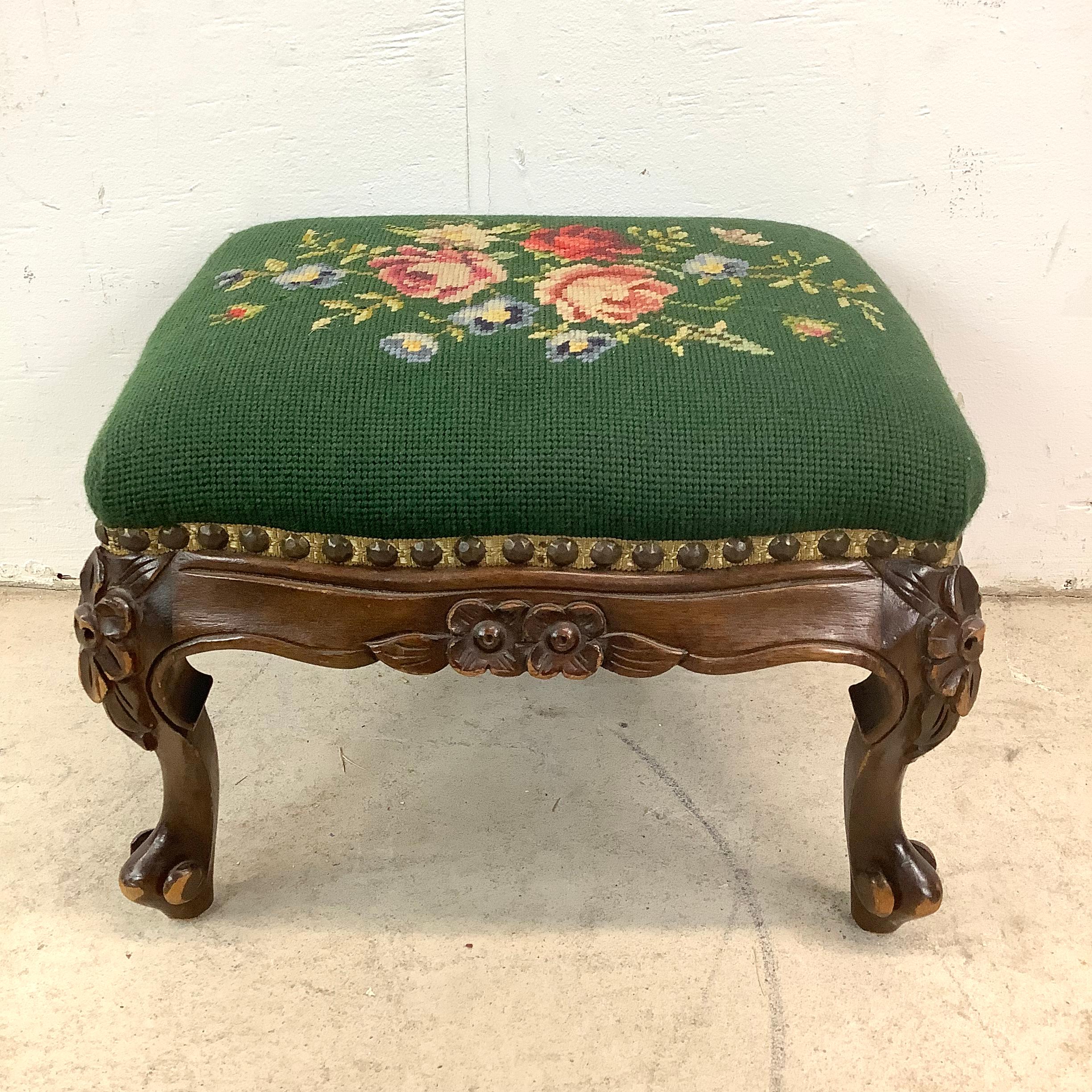 Vintage Renaissance Revival Needlepoint Armchair With Footstool For Sale 10