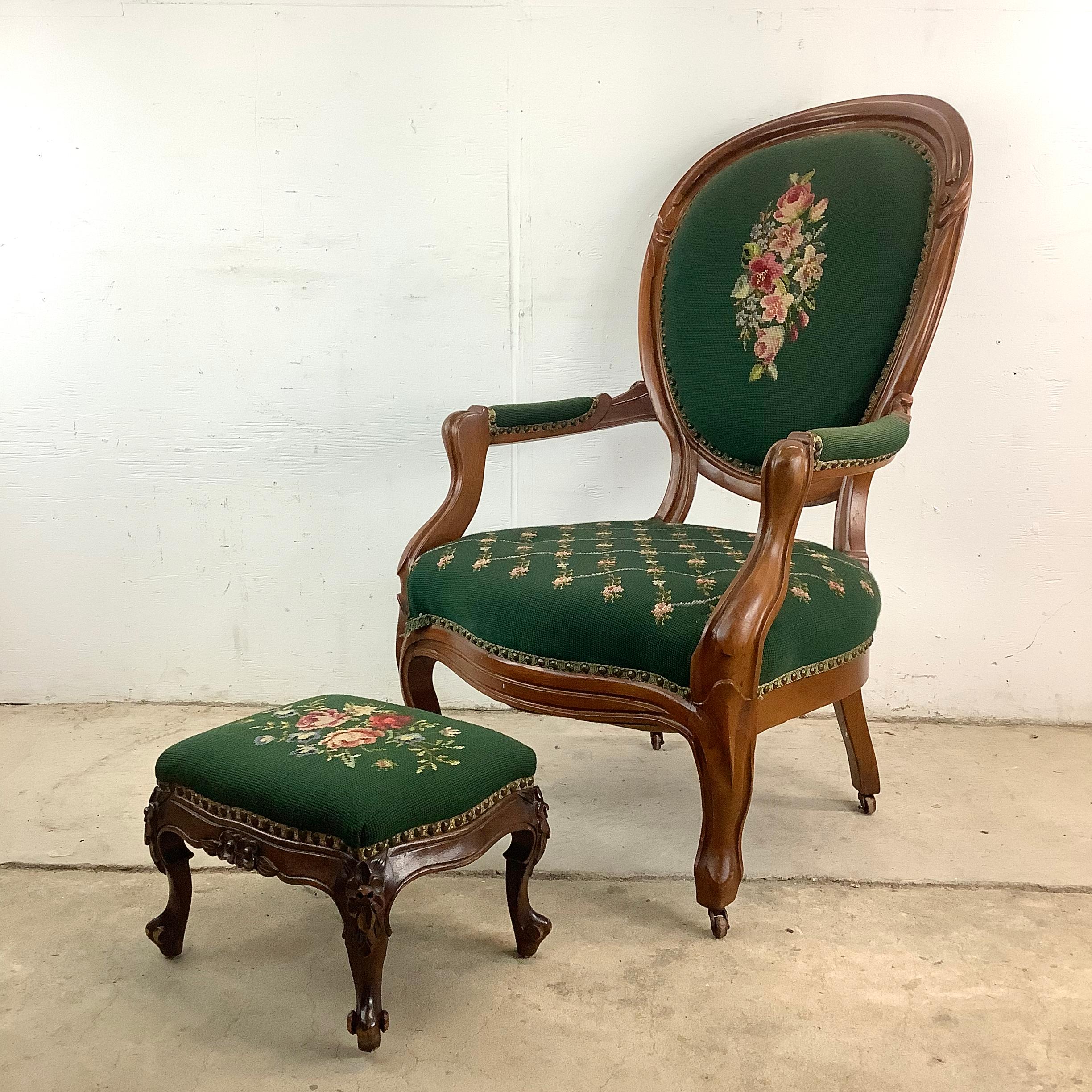 Step back into the elegance of the late 19th century with this stunning Renaissance Revival walnut armchair, an embodiment of Victorian grandeur and artistic detail. With hand-carved flourishes, scrolled arms, and a dramatic silhouette, this piece