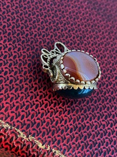 Vintage Renaissance Style Gold Swivel Fob Pendant: Malachite, Agate, Tiger's Eye