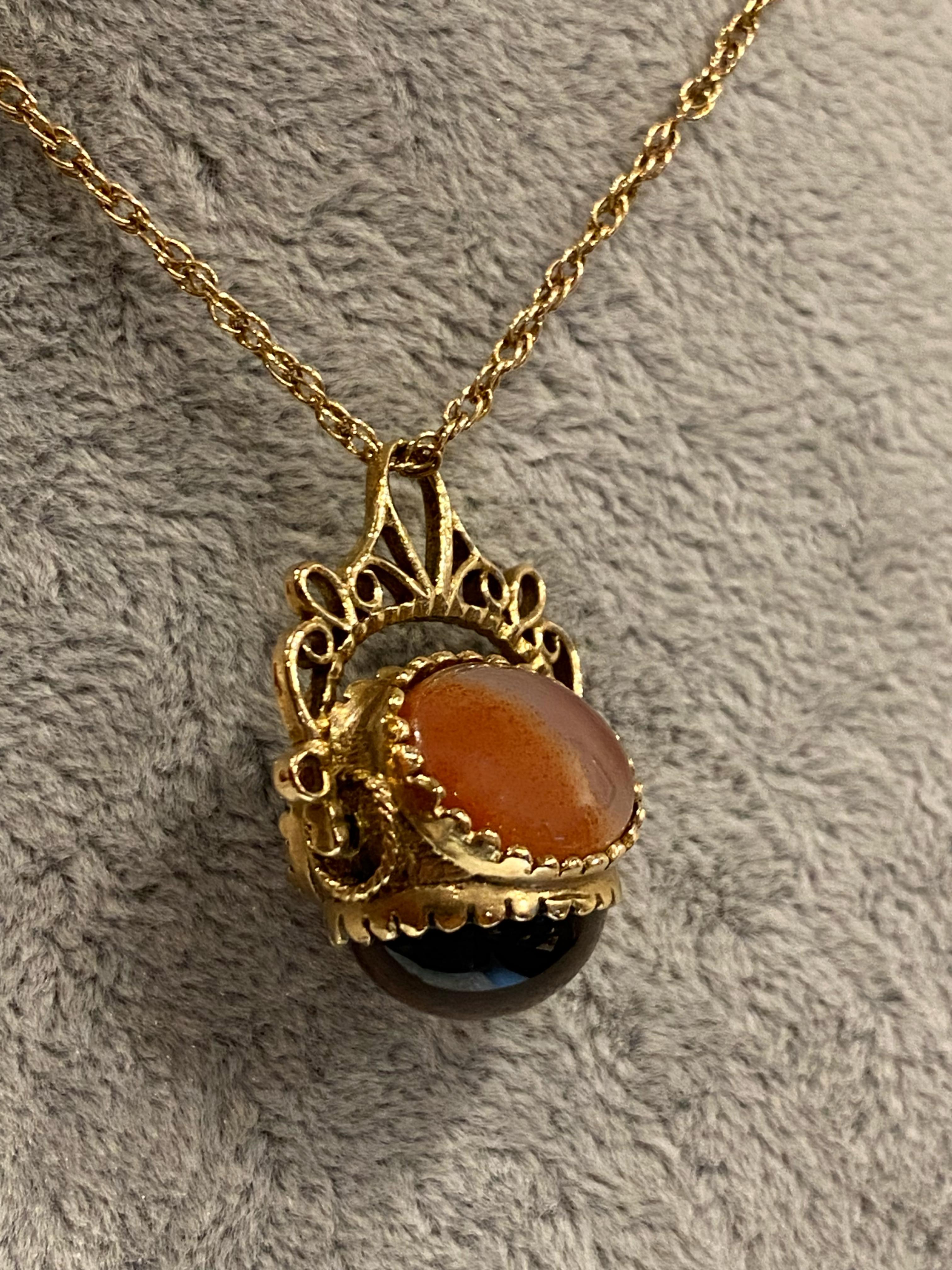 Oval Cut Vintage Renaissance Style Gold Swivel Fob Pendant: Malachite, Agate, Tiger's Eye For Sale