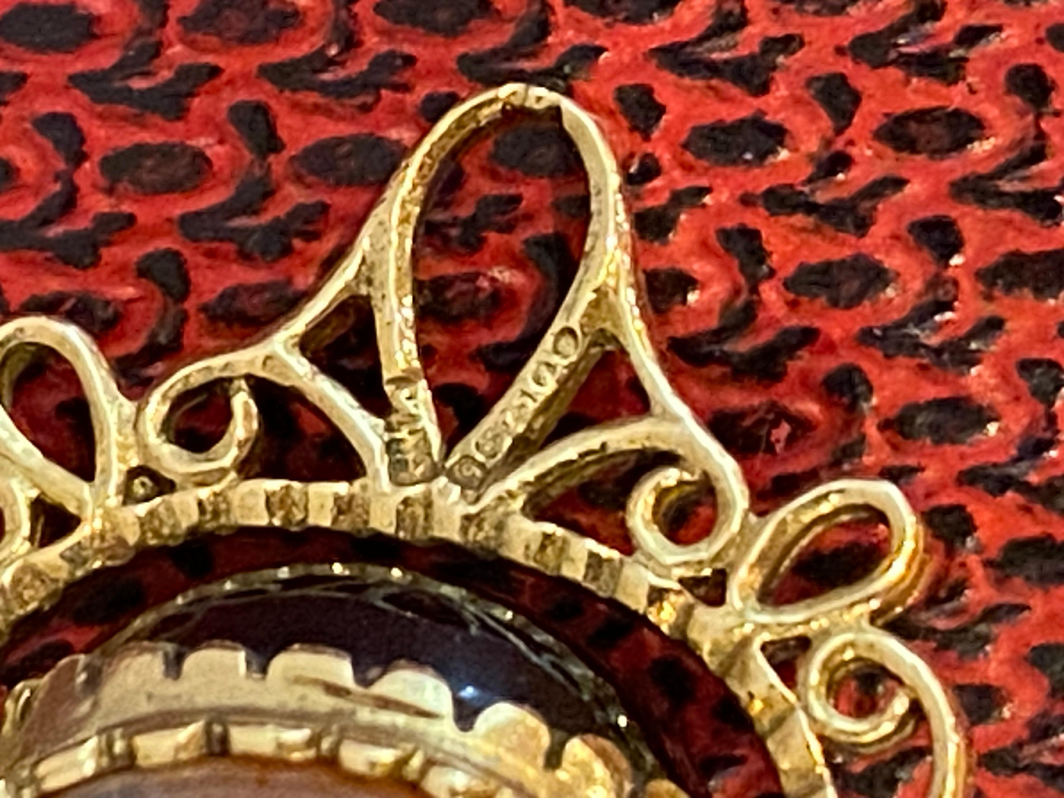 Vintage Renaissance Style Gold Swivel Fob Pendant: Malachite, Agate, Tiger's Eye For Sale 4