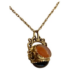 Vintage Renaissance Style Gold Swivel Fob Pendant: Malachite, Agate, Tiger's Eye