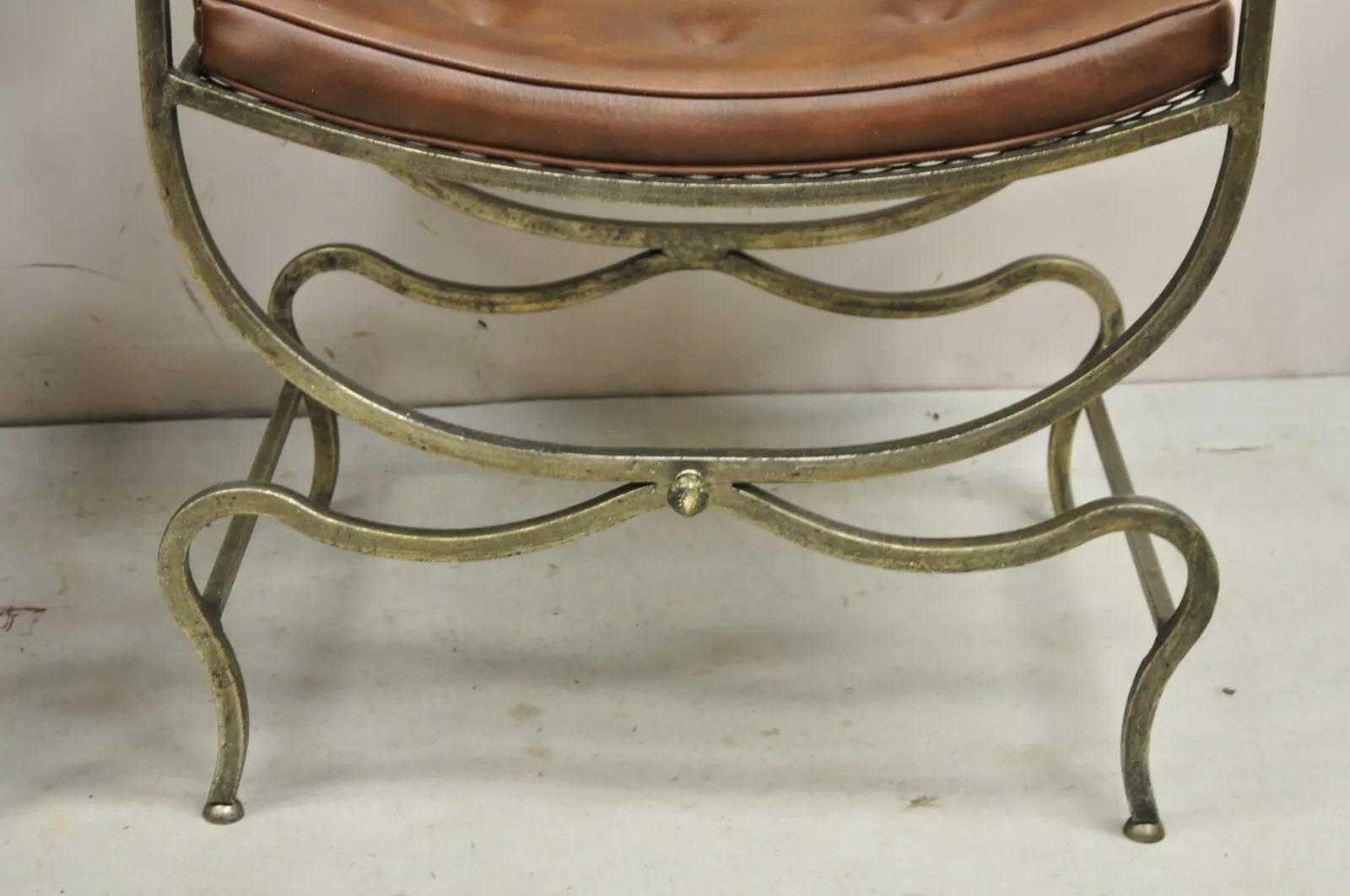 Vintage Renaissance Style Iron Savonarola Curule Campaign Arm Chairs - a Pair 5