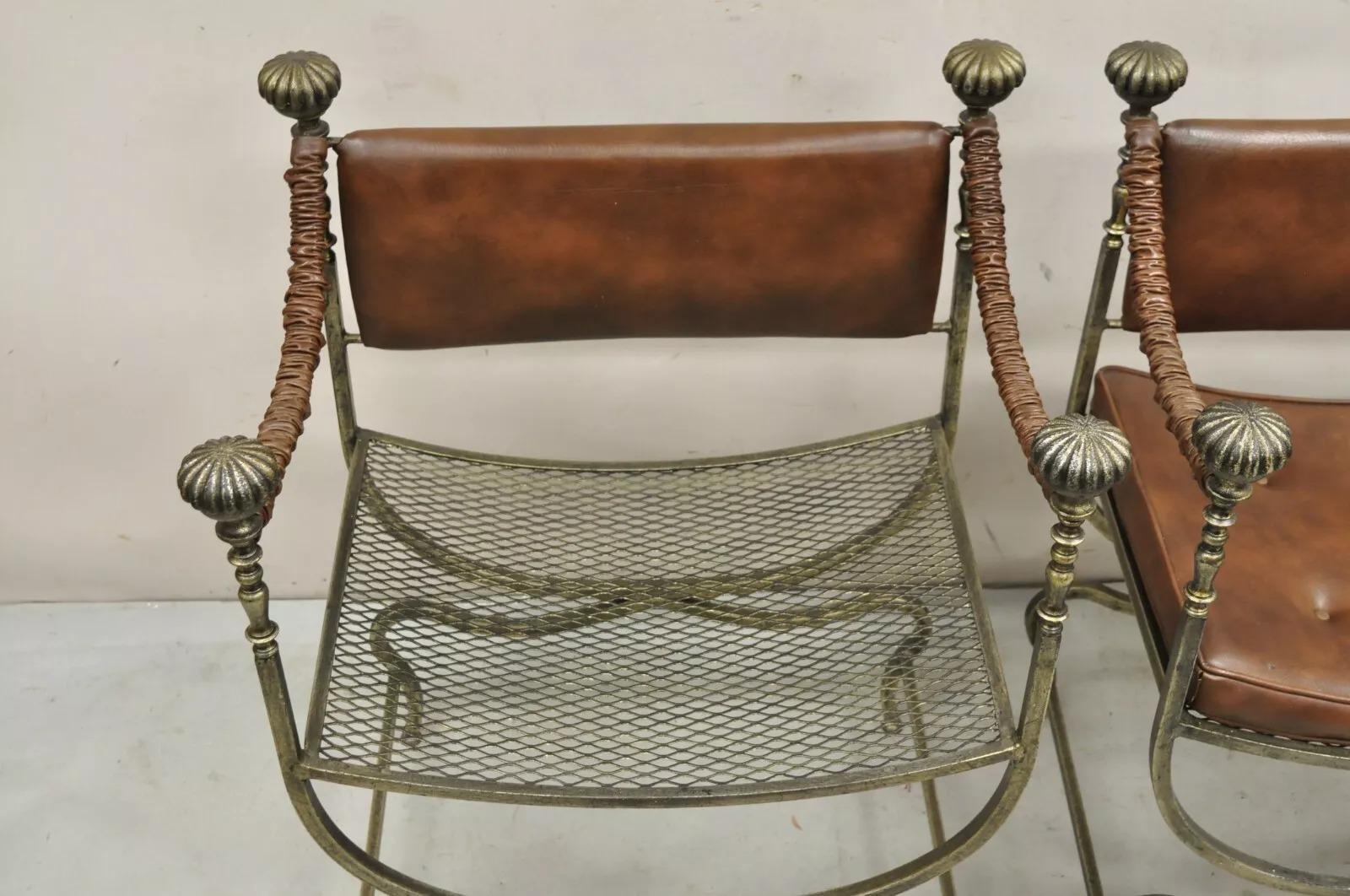Vintage Renaissance Style Iron Savonarola Curule Campaign Arm Chairs - a Pair 6