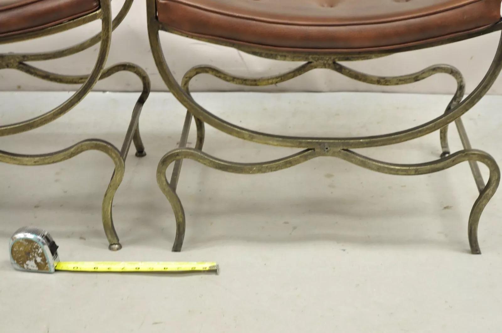 Vintage Renaissance Style Iron Savonarola Curule Campaign Arm Chairs - a Pair 3