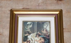 VINTAGE RENAISSANCE STYLE PRINT CHERUBS SCULPTING AN ANGEL GOLD FRAME 58 x 53 CM