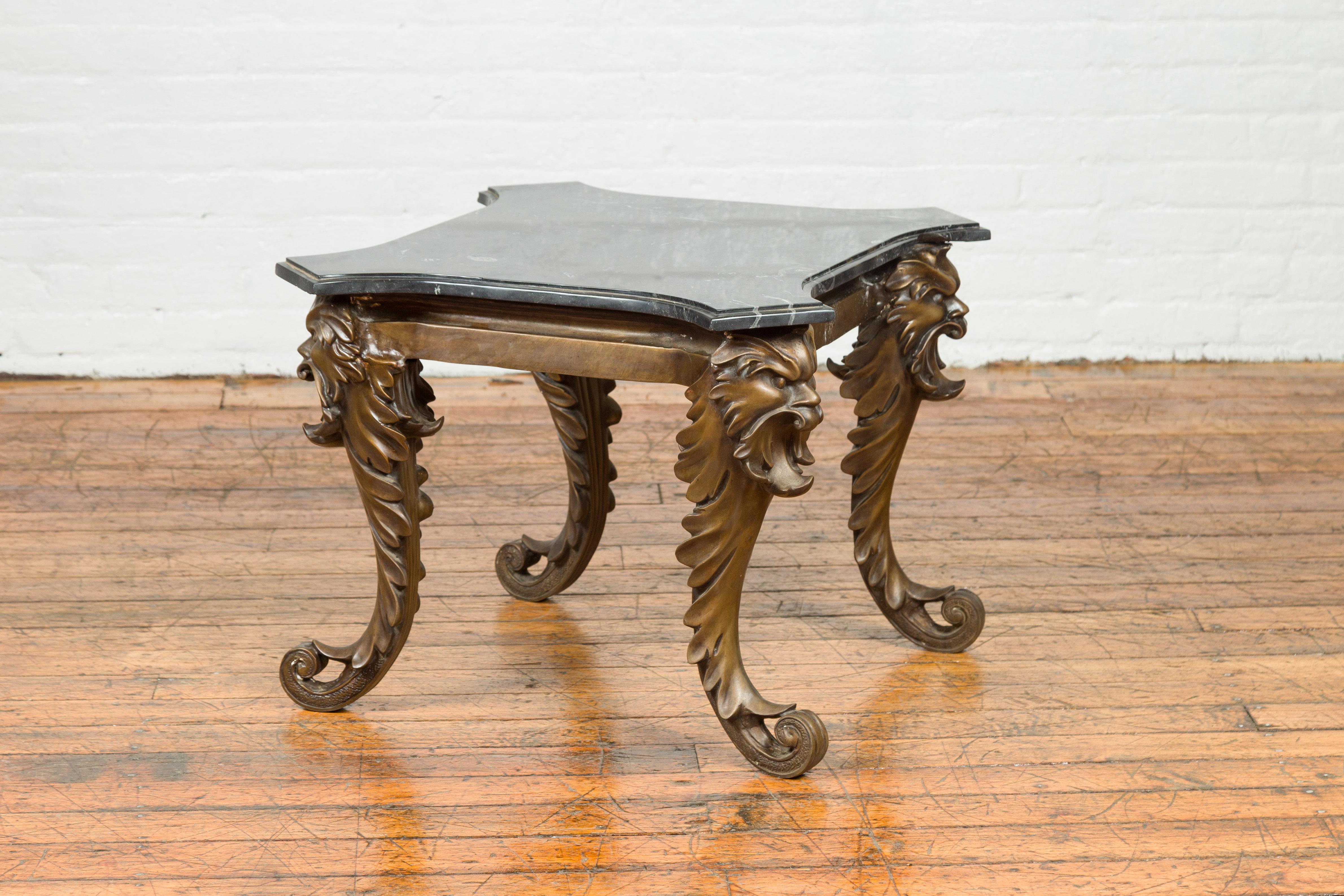 Vintage Renaissance Style Side Table with Grotesque Motifs and Black Marble Top For Sale 5