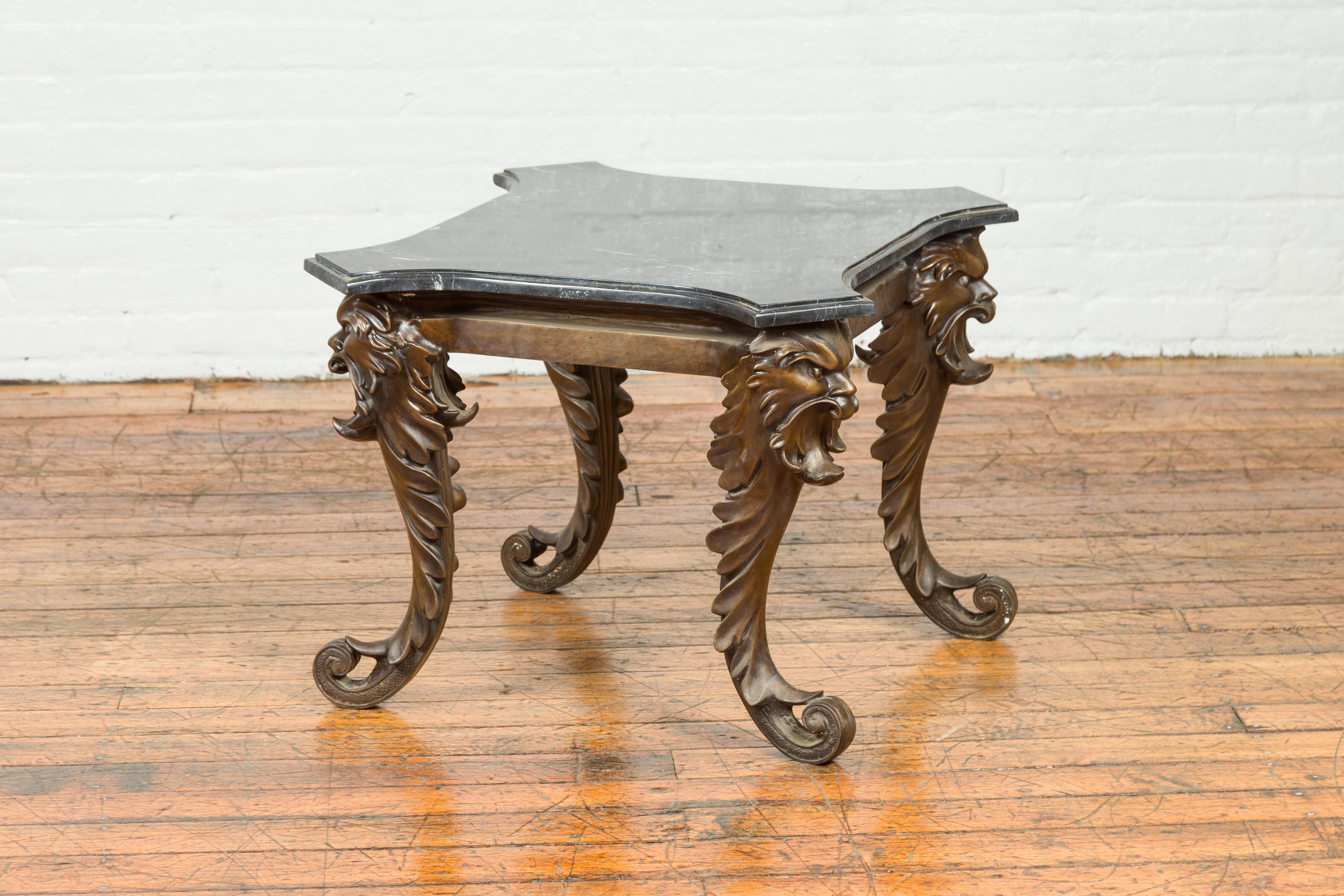 Vintage Renaissance Style Side Table with Grotesque Motifs and Black Marble Top For Sale 6