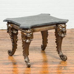 Bronze Side Table with Mythological Figures & Black Marble Top