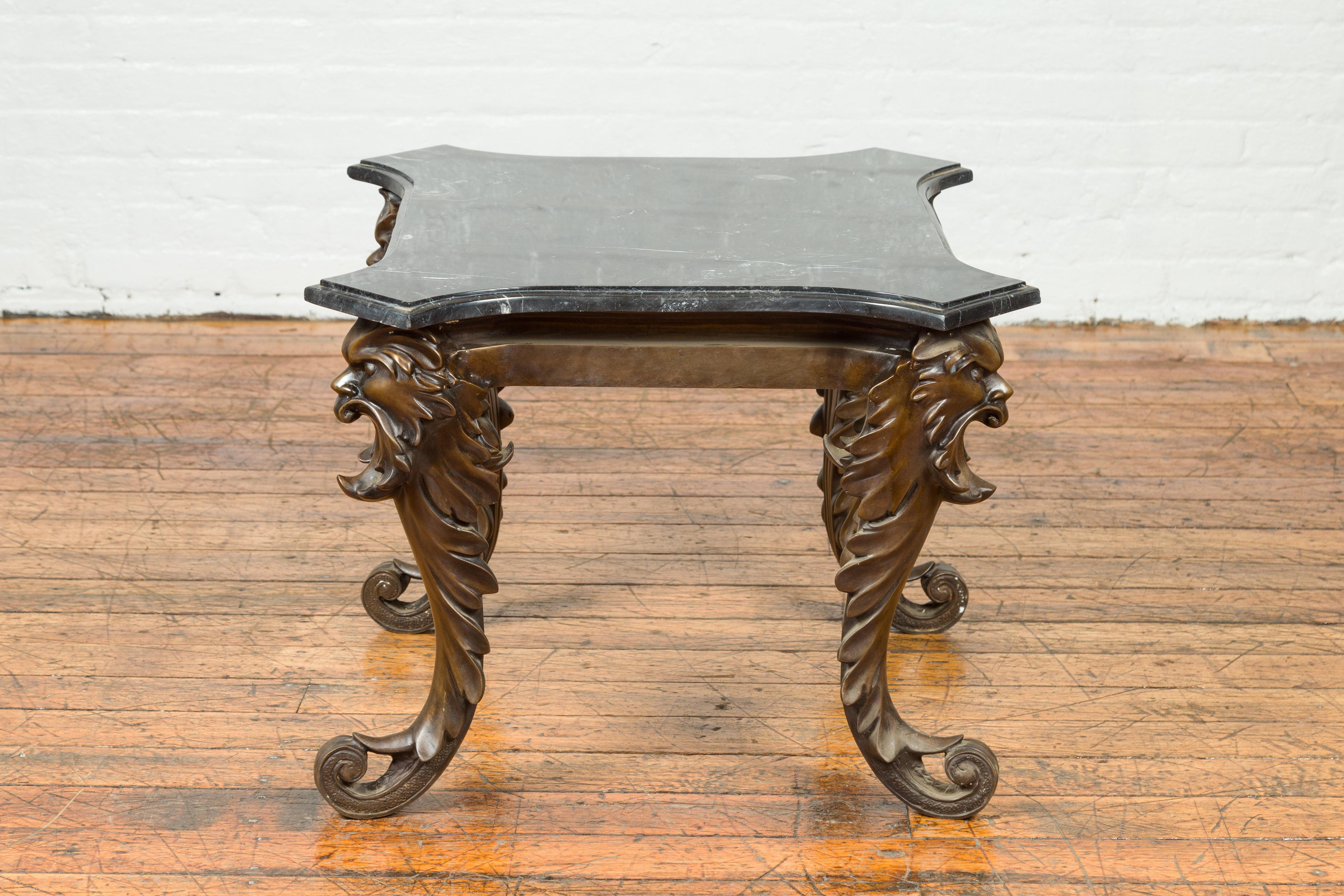 Vintage Renaissance Style Side Table with Grotesque Motifs and Black Marble Top For Sale 2