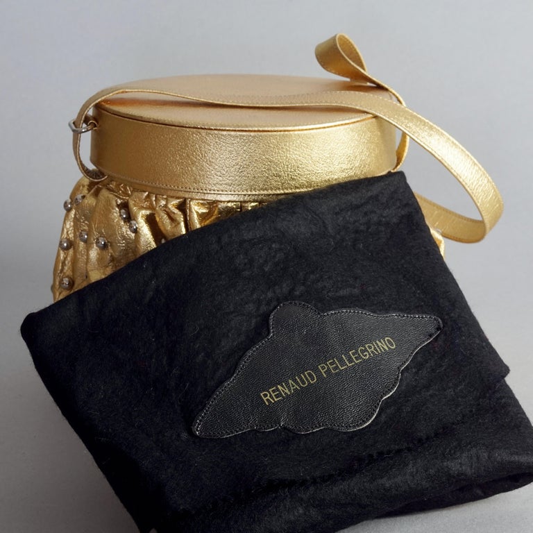 Vintage RENAUD PELLEGRINO Studded Gold Leather Bag For Sale at 1stDibs